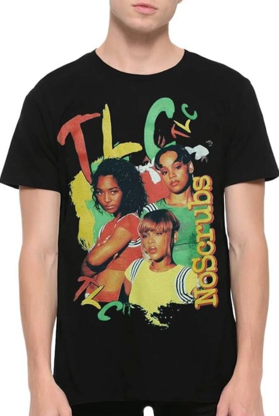 TLC No Scrubs Graphic Band T Shirt Medium Black 90s R&B Hip Hop Music Tee